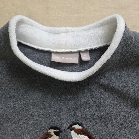 Croft & Barrow Woman's Grey Fleece Long Sleeve Sweater with Birds Design size XL - Picture 4 of 7